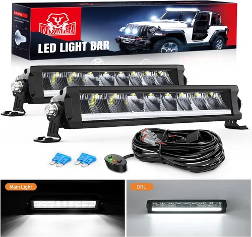 Vista 17 de Nilight Barra de luz LED con DRL ámbar 2 PCS 15 W 5.3 pulgadas fila única 1680 LM anti-reflejo punto todoterreno luces de conducción delgadas IP68