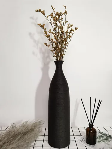 Vista 3 de Jarrón moderno de cerámica negra, jarrones pequeños de cuello estrecho de 13.3 pulgadas, jarrones de cerámica decorativos, chimenea, decoración