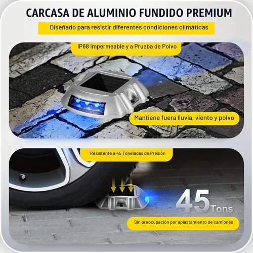 Vista 4 de VEVOR Paquete de 16 luces solares para entrada con botón de interruptor, luces de cubierta impermeables, muelle inalámbrico, 6 LED para advertencia