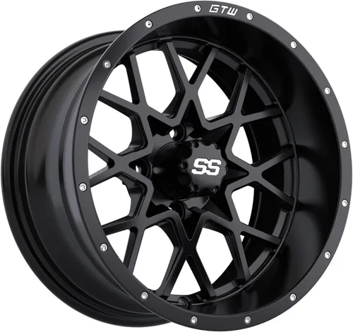 Vista 10 de GTW Vortex - Rueda de aluminio para carrito de golf de 12 pulgadas de 12 x 7 pulgadas, negro mate, patrón de 4 pernos, desplazamiento 3:4, universal