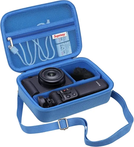 Vista 12 de Funda rígida de viaje para cámara digital Sony ZV-1F / ZV-1 / ZV-1 II, funda protectora para kit de accesorios Vlogger, trípode y micrófono