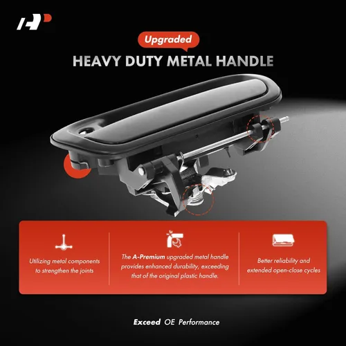 Vista 3 de A-Premium Manija de metal mejorada para puerta trasera con cerradura compatible con Toyota Tundra 2000-2006, negro imprimado, repuesto #