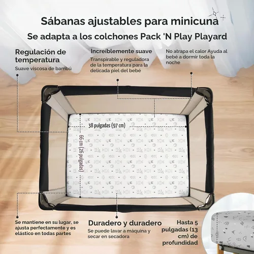 Vista 2 de KeaBabies Pack and Play - Juego de sábanas bajeras para cuna, 2 unidades, color bosque
