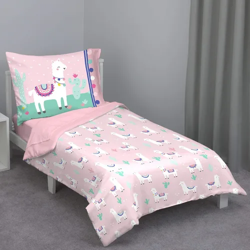 Vista 18 de Everything Kids Juego de cama infantil que brilla en la oscuridad con 4 piezas. Hada mágica, rosa, naranja, lavanda. Dinosaurios