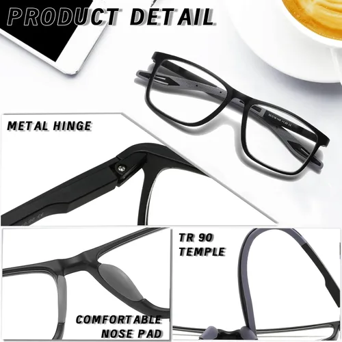 Vista 5 de Hubeye TR90 Gafas de Lectura Deportivas para Hombres y Mujeres Ultraligeras Flexibles Anti-Luz Azul（Negro+Negro+Negro+Negro+Negro，+0.0）