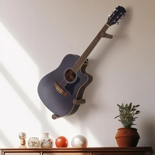 Vista 11 de Perchas de guitarra acústicas horizontales para montaje en pared de madera (negro)