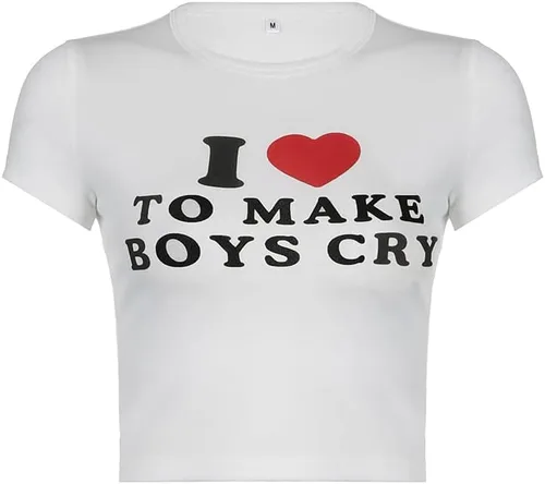 Vista 5 de Camiseta corta Y2K con estampado de letras y texto en inglés Grunge para mujer y niña