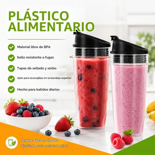 Vista 9 de Vasos de repuesto de 16oz para licuadora Ninja - Paquete de 3 vasos de licuadora Ninja con tapas, compatibles con Ninja QB3001SS, BL770, BL780