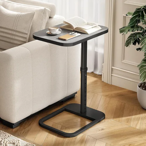 Vista 13 de Kitstorack - Bandeja/mesa de TV, altura ajustable y esquinas metálicas redondeadas, mesa para aperitivos para sofá, cama, silla, sala de estar, mesa