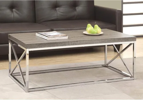 Vista 2 de Mesa de centro, metal cromado, Madera, Gris topo oscuro
