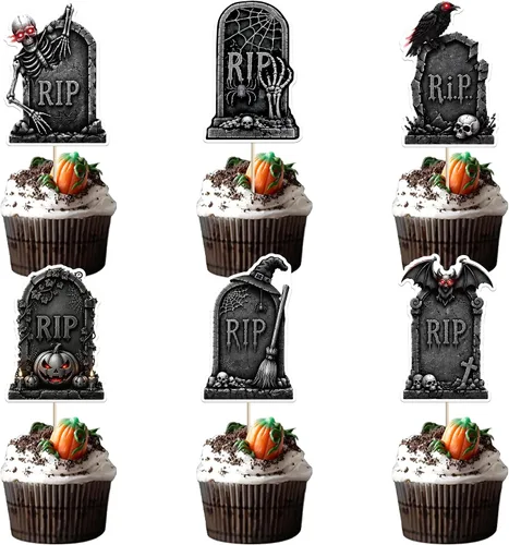 Vista 24 de 1 pieza de decoración de pastel de cumpleaños con purpurina montada con purpurina clásica de Halloween para torta de terror sangrienta temática