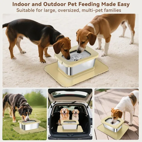 Vista 8 de Cuenco de agua para perros de 10L sin derrames, 2.6 galones de acero inoxidable sin salpicaduras, cuenco de agua grande para perros con alfombrilla
