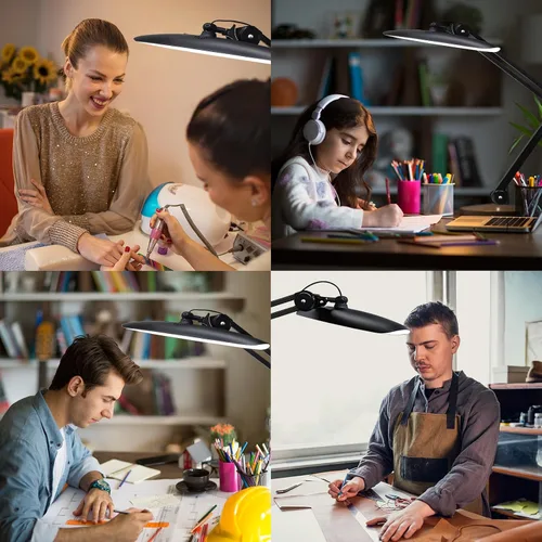 Vista 8 de Lámpara de escritorio LED de 20 pulgadas con abrazadera, luz de uñas ajustable CCT de 24 W regulable para escritorio, 120 LED de brazo giratorio