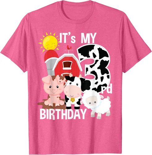 Vista 29 de Camiseta con diseño de animales de granja con texto en inglés "It's My 3rd Birthday" Negro
