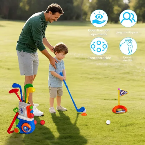 Vista 4 de PJG Juego de golf para niños pequeños, palos de golf de plástico para niños de 1, 2, 3, 4, 5 años con 4 palos de golf y 10 pelotas, juguetes de golf
