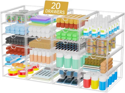 Vista 3 de Organizador de maquillaje acrílico con 20 cajones, juego de 4 cajones de almacenamiento transparentes, organizador de cajones de acrílico