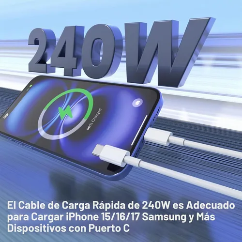 Vista 2 de QZIIW Cable USB C a USB C, Carga Rápida de 240W [3/3/3 Pies Paquete de 3] Cable Cargador Tipo C, Cable Cargador de Teléfono USB C para iPhone 17 16