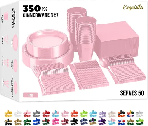 Vista 15 de Exquisite 350 Piezas Platos de Plástico de Cumpleaños Azules Para Fiestas, Juego de Platos Desechables de Cumpleaños Azules, 50 de Cada Juego