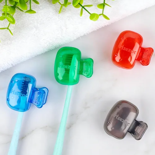 Vista 5 de Hxezoc Paquete de 4 fundas para cabeza de cepillo de dientes de viaje, protector de cepillo de dientes, tapa de pod de cepillo, clip de plástico