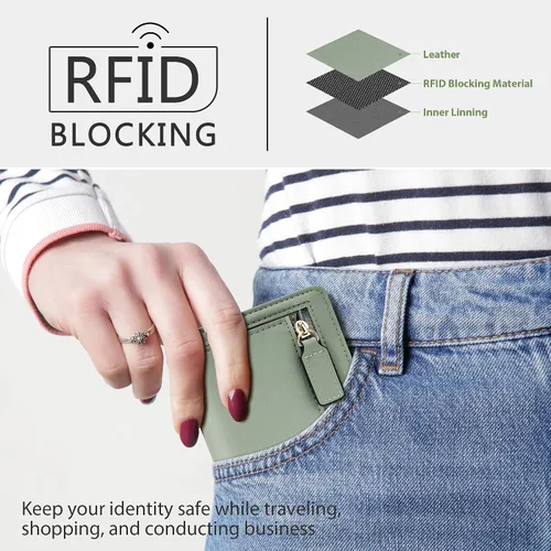 Vista 3 de Gostwo Cartera pequeña para mujeres, portador de tarjetas de crédito delgado bifold, billetera compacta de efectivo con bloqueo RFID, billeteras