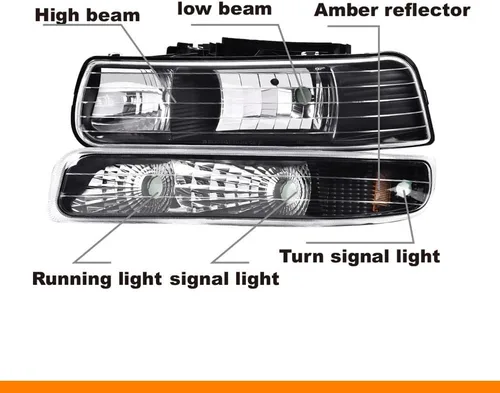 Vista 4 de G-PLUS Conjunto de faros, compatible con Chevy Silverado 1999 2000 2001 2002/Se ajusta a Suburban Tahoe 2000-2006 Faros delanteros de parachoques