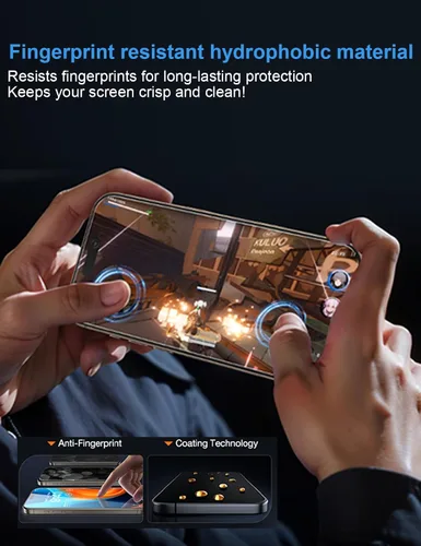 Vista 6 de OneFish Protector de pantalla para iPhone 13 Pro Max / 14 Plus de privacidad, vidrio templado antiespía de 4 vías de 360°, dureza 9H, bordes
