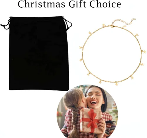 Vista 6 de YANCHUN - Collar con estilo de gargantilla de estrella dorada para mujer, collar de capa delicada para adolescentes y niñas, regalo ideal