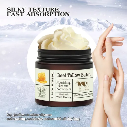 Vista 6 de BAISEN DIARY Tallow de ternera para la piel - Crema hidratante facial natural batida y bálsamo de miel, sebo orgánico alimentado con hierba, bálsamo