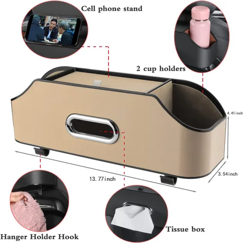 Vista 2 de Organizador para respaldo de asiento de coche - Almacenamiento elegante y funcional para aventuras familiares - Portavasos, caja de pañuelos
