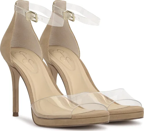 Vista 7 de Jessica Simpson Sandalias de tacón alto Daisile Peep Toe para mujer Gamuza de almendra/Tpu