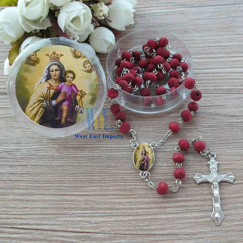 Vista 5 de Rosario perfumado Nuestra Señora del Monte Carmelo (12 piezas) – Regalo de Fragantes cuentas de oración de madera carmesí para un bautismo