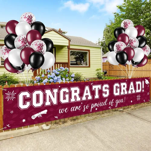 Vista 11 de Cartel de graduación de 37 piezas para decoración de globos de clase de 2026, pancarta de felicitaciones graduadas para decoración al aire libre