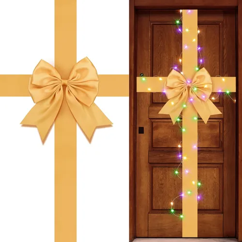 Vista 7 de Spiareal Lazo de Cinta para Puerta de Armario de Navidad con Luz LED Cinta Grande Brillante Lazo de Corona de Navidad Árbol de Navidad Festival