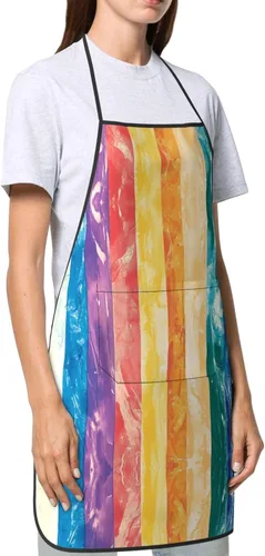 Vista 4 de Colorful lines Chef Apron for Men and Women - Waterproof Kitchen Chef Apron with Pockets, Perfect for Cooking, Salon & More