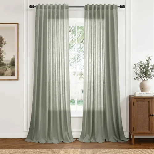 Vista 15 de Hokibero Cortinas de lino natural de 96 pulgadas de largo para sala