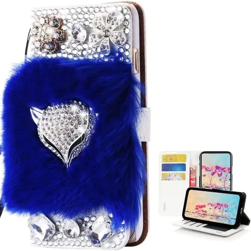 Vista 8 de Bling - Funda tipo cartera para teléfono compatible con Samsung Galaxy Z Fold 3 5G, elegante, diseño de zorro de lujo hecho a mano en 3D, funda