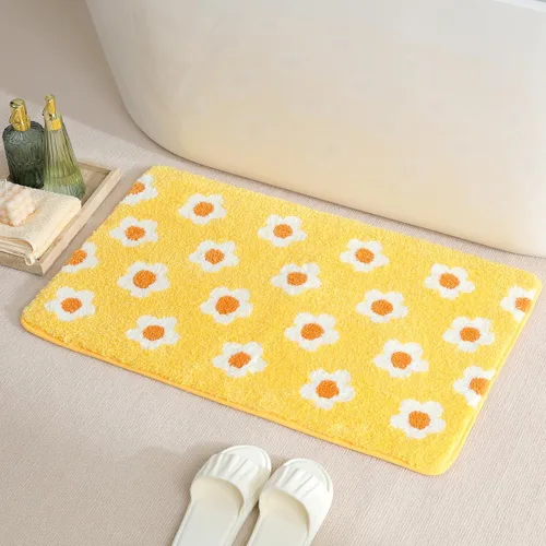 Vista 8 de Tapete de baño floral súper absorbente, antideslizante, lavable a máquina, bonito tapete de baño esponjoso para fregadero, dormitorio y sala