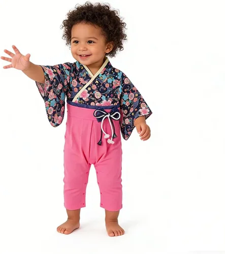 Vista 3 de Traje de kimono para bebé niña, trajes japoneses de hakama, trajes de samurái para bebés