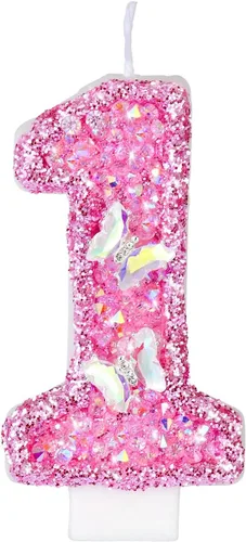 Vista 18 de Velas de cumpleaños, velas de números para pasteles de cumpleaños con mariposa, velas de cumpleaños rosas, velas de pastel de 3.2 pulgadas