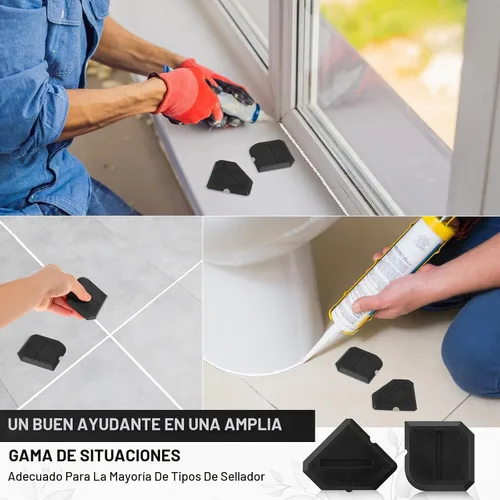Vista 5 de Outus Set de 2 herramientas de calafateo, herramienta de sellado de silicona y lechada para baño, cocina y piso (negro)