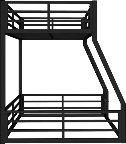 Vista 9 de Litera de metal resistente de tamaño individual sobre matrimonial, con escalera integrada y barandilla de seguridad para niños, adolescentes