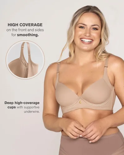 Vista 5 de Leonisa Sujetador alisador de espalda con soporte de aros de cobertura completa - Sujetadores minimizadores para mujer