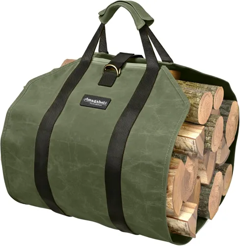 Vista 12 de Amagabeli - Bolsa de transporte de leña encerada, bolsa de transporte resistente para chimenea de leña grande con asas para camping, soporte