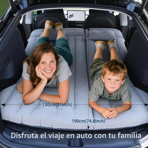 Vista 3 de Colchón de aire para automóvil, cama inflable para campamento compatible con Tesla modelo Y, cama de aire flocada gruesa para maletero, asiento