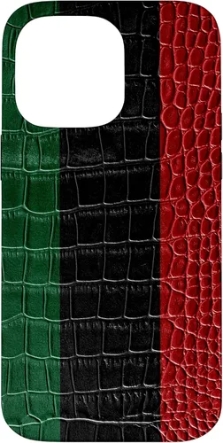 Vista 21 de iPhone 16 Pan African Flag Patriotic Crocodile Skin Print Pride Case