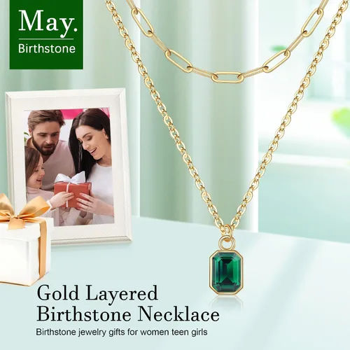 Vista 6 de Vrsilver Collares de oro en capas para mujer, collar de oro sólido sobre piedra natal para mujer, gargantilla de cadena con clip en capas