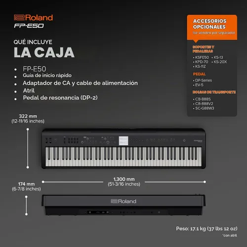 Vista 6 de Piano digital Roland FP-E50 Piano premium y biblioteca de sonidos expandible Teclado de 88 notas con acción de martillo Acompañamiento