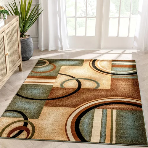 Vista 9 de Well Woven Barclay Alfombra con diseño de arcos y formas, moderna, 2 pies 3 pulgadas x 7 pies 3 pulgadas, color azul claro
