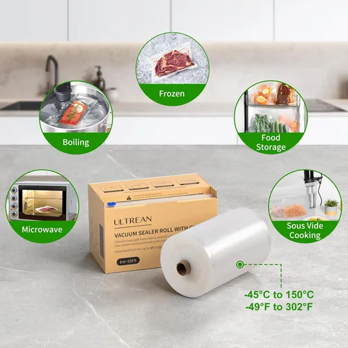 Vista 7 de Ultrean Rollo Guardador de Sellado al Vacío de 8" x 150' con Cortador, Bolsas Selladoras al Vacío de Grado Comercial para Food Saver, Sin BPA, Ideal