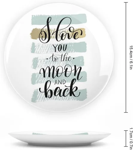 Vista 2 de XISUNYA Plato decorativo de 6 pulgadas, plato de cena con texto en inglés "I Love You to the Moon and Back", accesorio de decoración de cerámica
